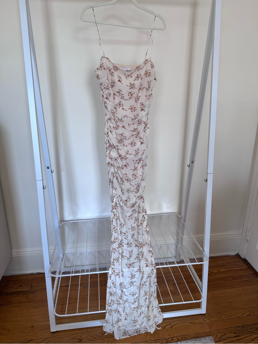 Sabo Skirt Ruched Spaghetti-Strap Maxi Dress in Cream Floral